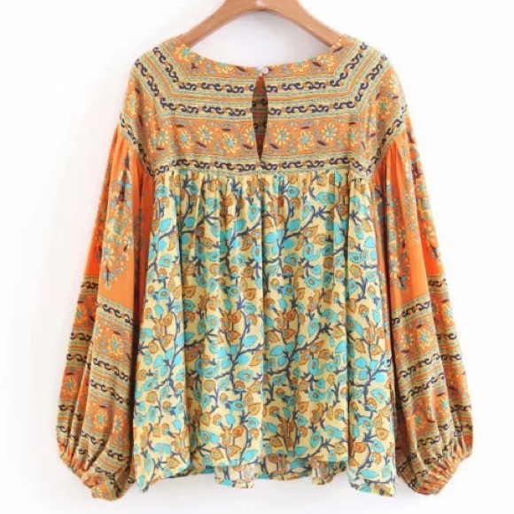 Floral Smock TOP Gold Delirium Blouse - Picture 4 of 6
